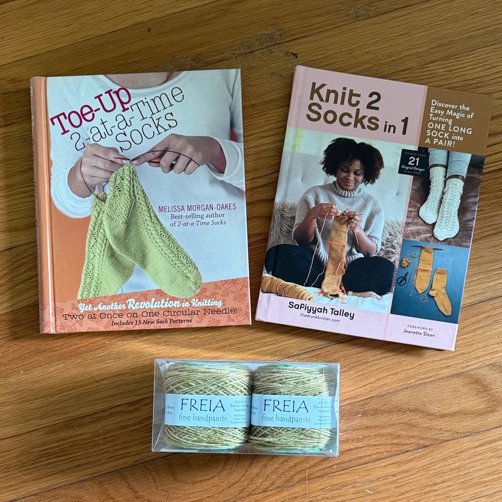 Sock knitting bundle handpainted merino wool plus instruction books